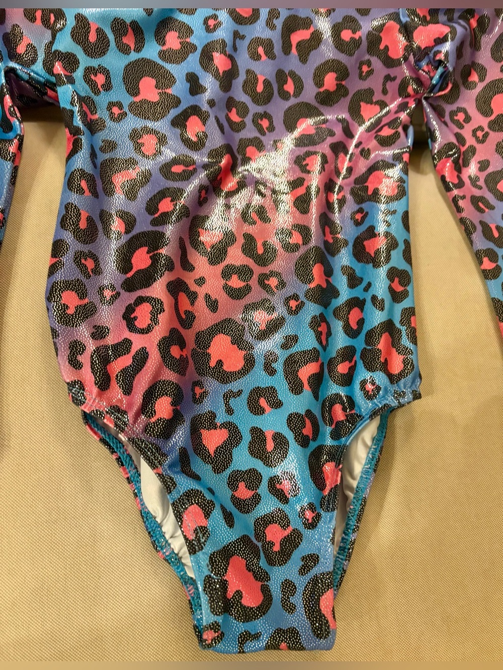 Girls' Long Sleeve Multicolor Leopard Print Leotard - Picture 2 of 5